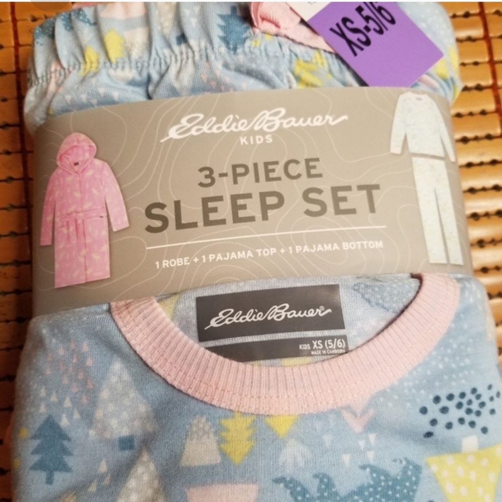 Eddie Bauer Pajama 3 Piece Sleep Set Robe Long Sleeves
